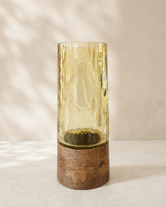 گلدان شیشه و چوب مدل هرمی