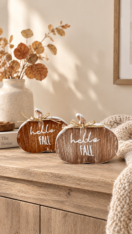 کدو دکوراتیو چوبی مدل hello fall